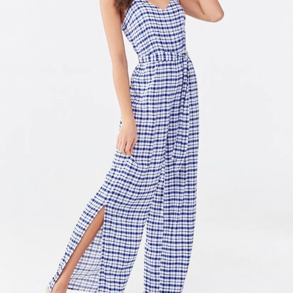 Forever 21 Blue and White Plaid Jumpsuit
